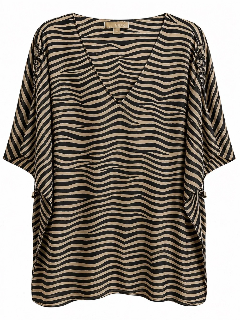 Michael Kors S/M Brown & Cream Zebra Print Cotton Poncho Top Corset Sleeves